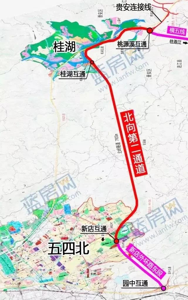 北向第二通道连接 主城区,桂湖,贵安3个片区 分为晋安段与连江段