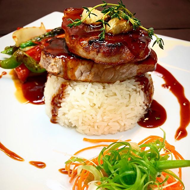 Sundays are for spicy honey glazed pork chops. 🌶🍯🐷 Sink your teeth into our newest kitchen entree of the season! Created by our head Chef Patrick. — . . . . . #summervibes #porkchop #spicyhoneybbq #asiancuisine #theartofplating #sundays #imperialkoigso #asianfood #spicyandsweet #sweetandspicy #instafood #instayum #foodporn #dinnertime