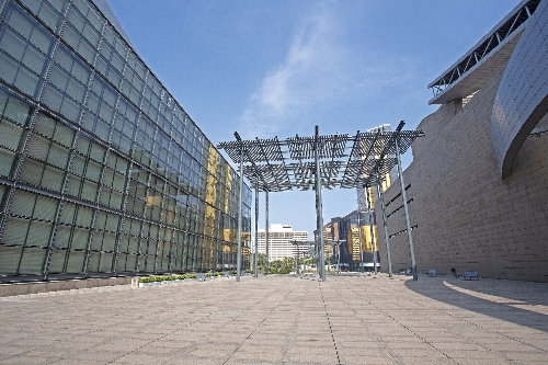 澳門文化中心由博物館大樓與會議大樓兩座主體建築組成，大樓之間留出一個「廣場」，成為公眾散步、休憩的地方。