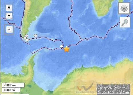 南大西洋南桑威奇群岛以东海域发生66级地震