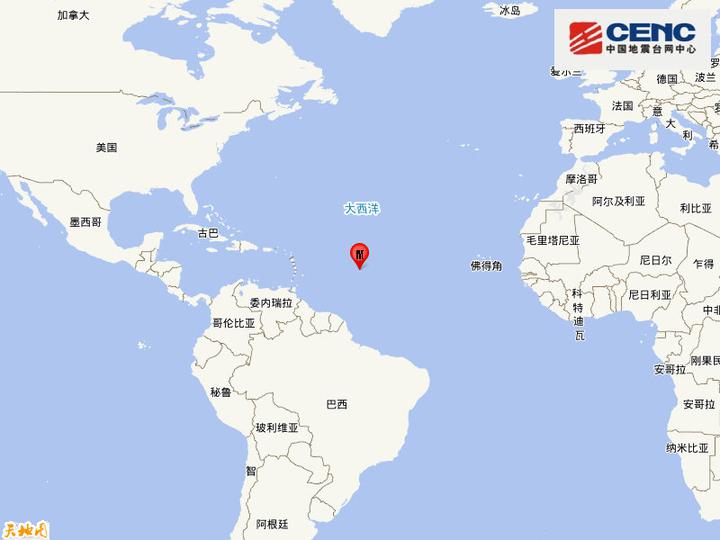 地震快讯05月07日19时45分在北大西洋发生53级地震