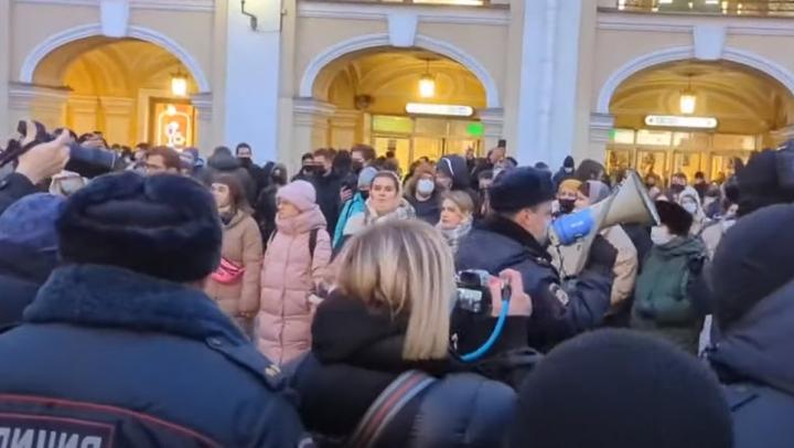 人们在圣彼得堡抗议。