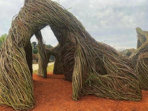 Patrick Dougherty, the 'Stick Wizard,' created a whimsical willow castle at Carpenter Park in Cary.