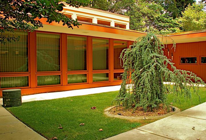 The interior courtyard of the Henry L. Kamphoefner House in Raleigh. 