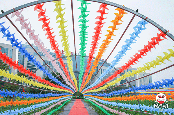 风一吹,数万只小风车呼呼转动,如同涌动的海洋,走在其中像是身在海底