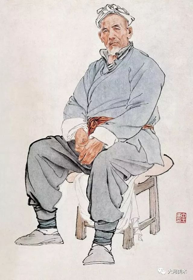 坐着的老农(工笔范画)59cm×41cm1977年