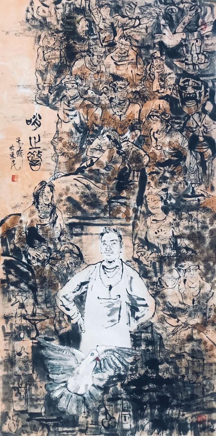 作者 陈玉明国画 月光照神州 作者 何承斌书法 迎接曙光 作者 陈世豪