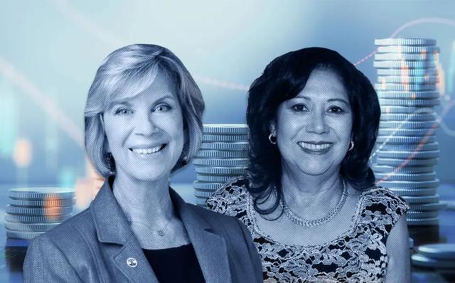 图为洛杉矶县检察员珍妮丝·哈恩和希尔达·索利斯