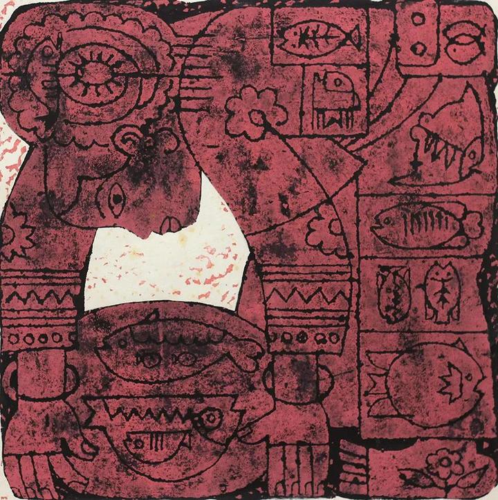 作品名称:《渔妇 》/砖刻版画 作品尺寸:48x48cm