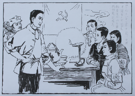 右:漫画《建立坚强的游击队中的支部工作》《古田会议决议》规定"每连