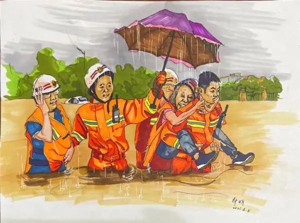 一组手绘漫画带你重温消防队员在河南抗洪救灾的瞬间_荷兰_新闻_华人