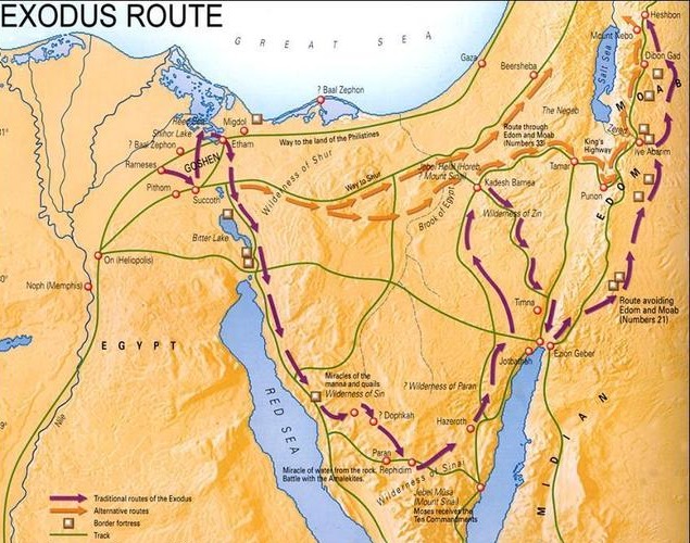 摩西出埃及路线图片