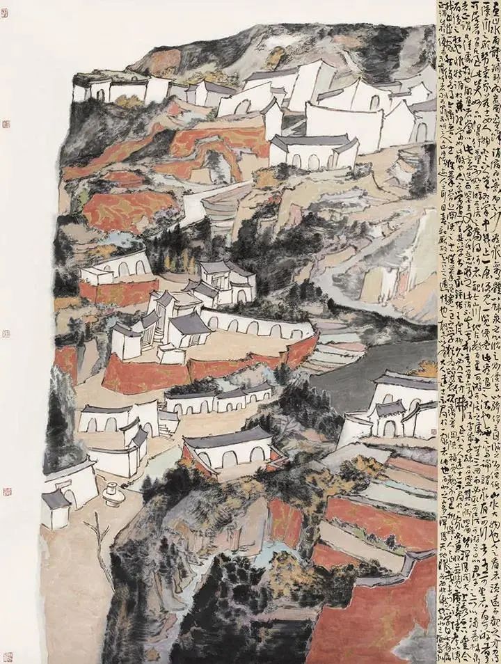 中国画 222cm×188cm程安营 山中花开—等鹊来漆画 180cm×180cm冯波