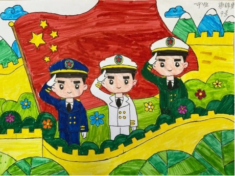 军人保卫祖国儿童画图片