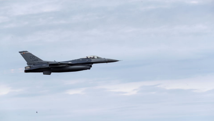 US Air Force F-16 Fighting Falcon from the 140th Wing of the Colorado Air National Guard during NATO exercise Saber Strike flies over Amari military air base, Estonia June 12, 2018.