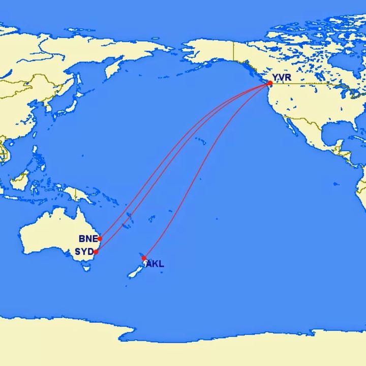 加拿大航空公司由温哥华直飞澳大利亚和新西兰的航线