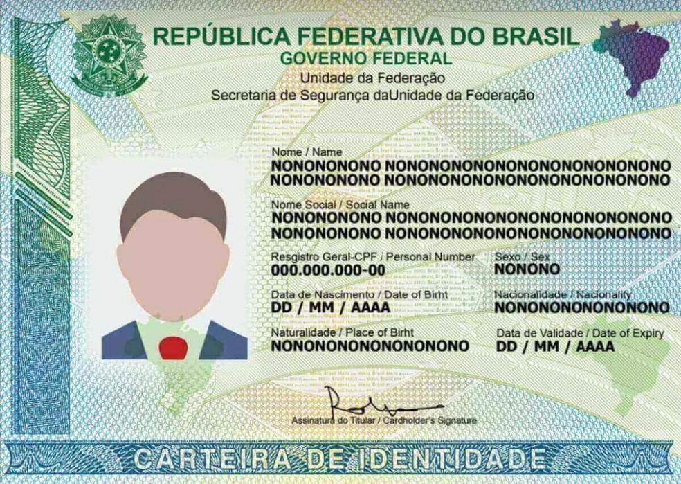 Modelo da nova carteira nacional de identidade que passará a ser emitida pelo RN em dezembro — Foto: Itep/Divulgação