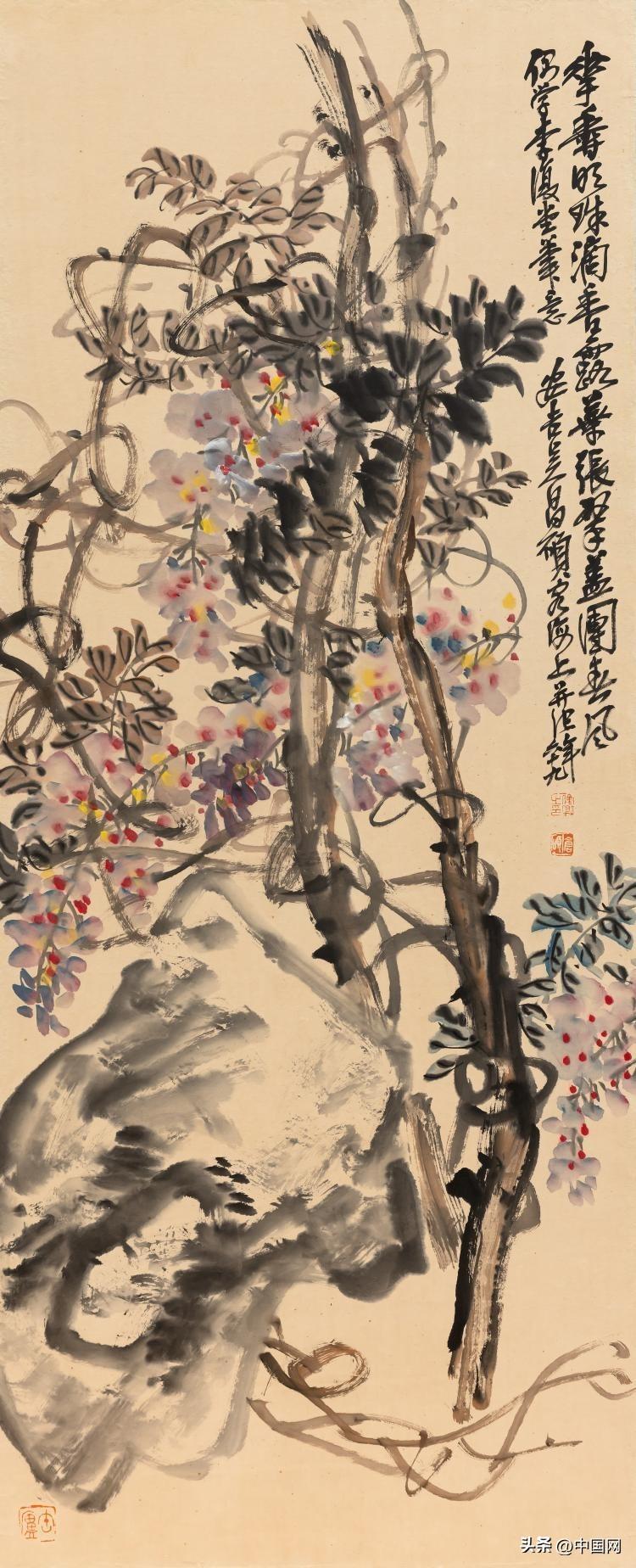 紀念吳昌碩誕辰180週年——《吳昌碩四季花卉六扇屏風》精品鑒析_