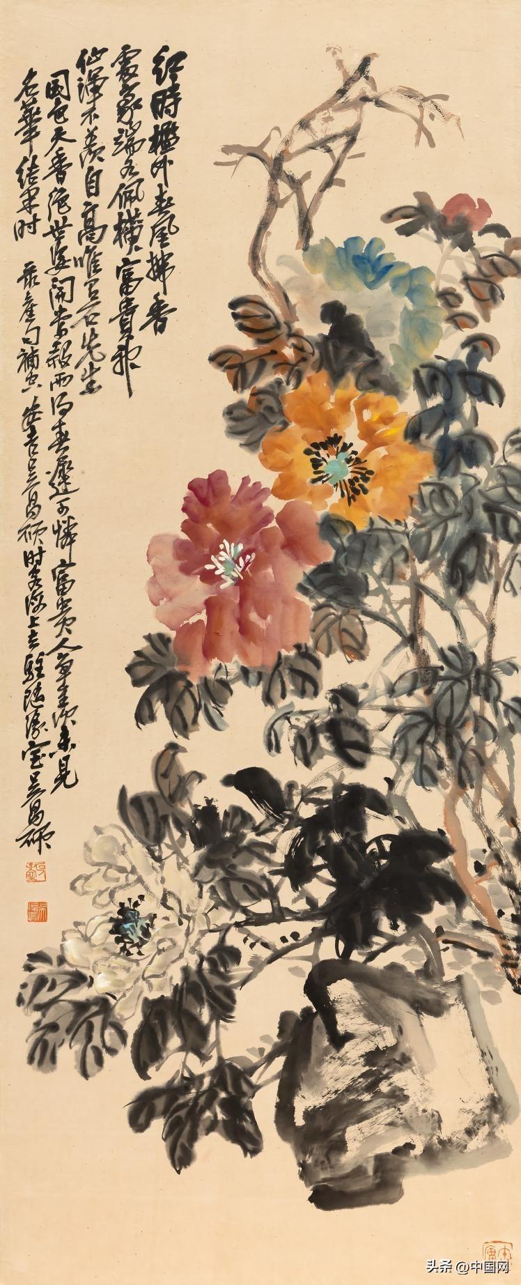 昌碩 花卉圖 紀念吳昌碩誕辰180週年——《吳昌碩四季花卉六扇屏風》精品鑒析_