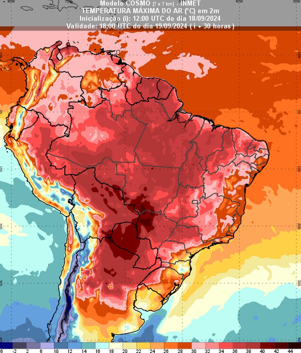 Temperaturas devem voltar a subir em quase todo o Brasil nos próximos dias. — Foto: Inmet