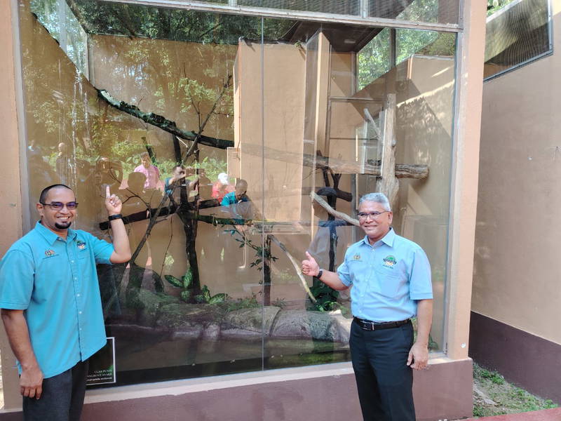 凱魯阿米爾（右起）與太平動物園主管利祖安，歡迎游客參觀太平動物園與蛇類展區。