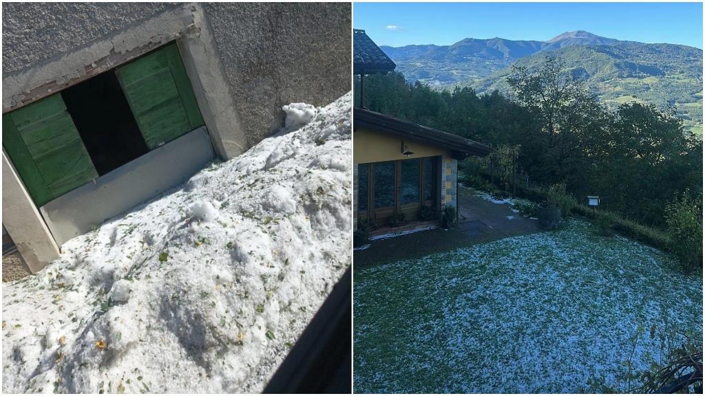 La grandine ha imbiancato l'Appennino modenese e reggiano come se fosse neve (foto da Emilia Romagna Meteo)