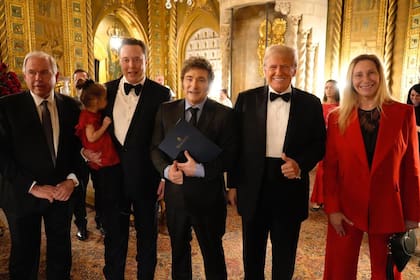 Gerardo Werthein, Elon Musk, Javier Milei. Donald Trump y Karina Milei