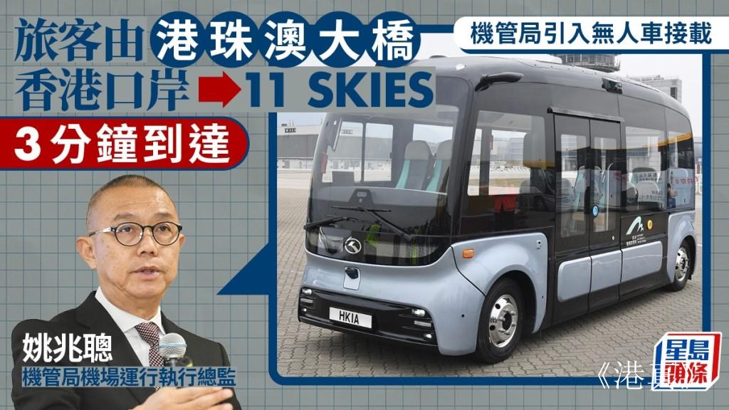 機管局引入無人車接載  旅客港珠澳大橋香港口岸到11 SKIES  3分鐘到達