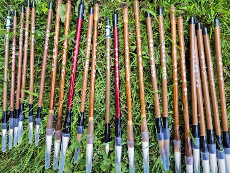 A group of paint brushes on grassAI-generated content may be incorrect.