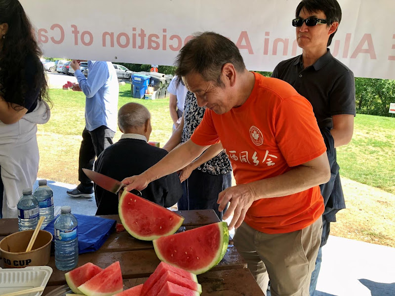 A person cutting watermelon with a knifeAI-generated content may be incorrect.
