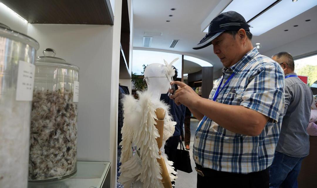 11月29日,境外媒体记者在“中国羽绒之乡”广西贵港市港南区桥圩镇参访。涂丽莎 摄