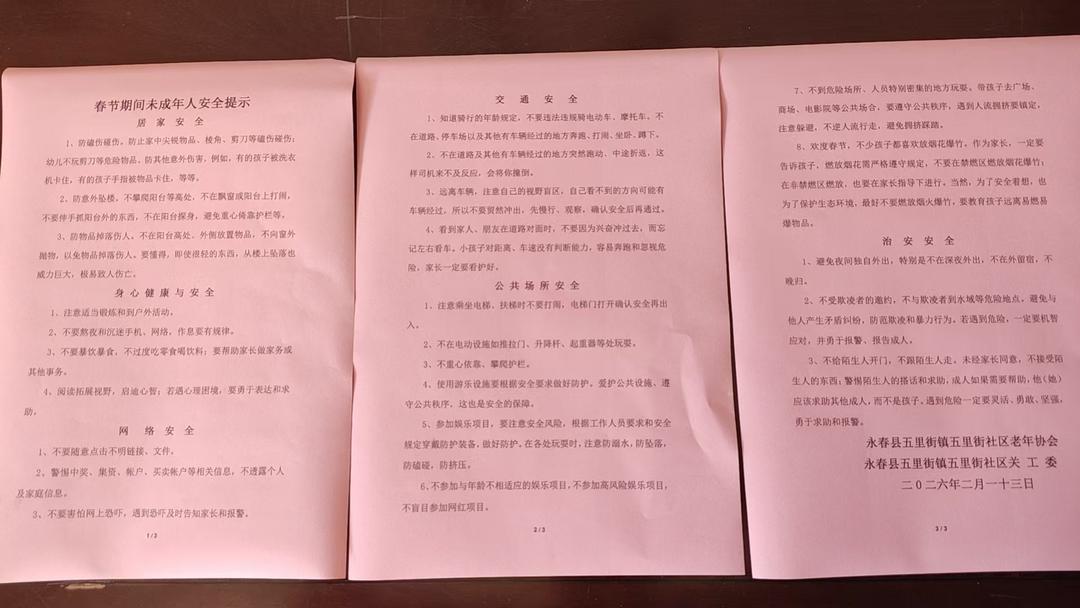 平安过春节 安全记在心——福建永春县五里街社区涉老组织开展春节期间未成年人安全知识宣传活动